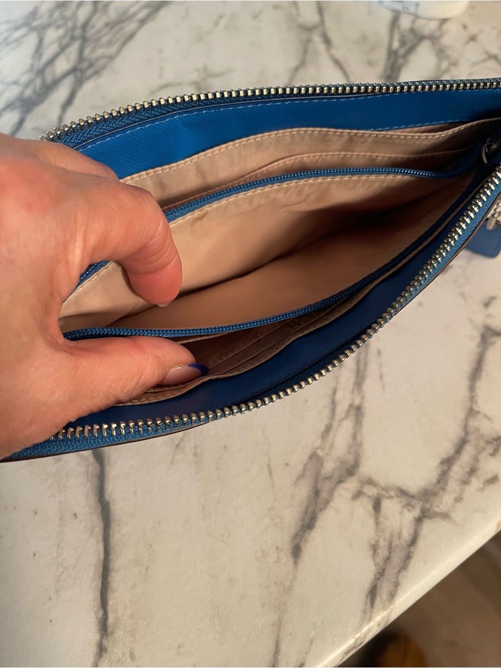 Coach Small Blue Leather Wristlet with Tag and Ball-Chain - Picture 5 of 10